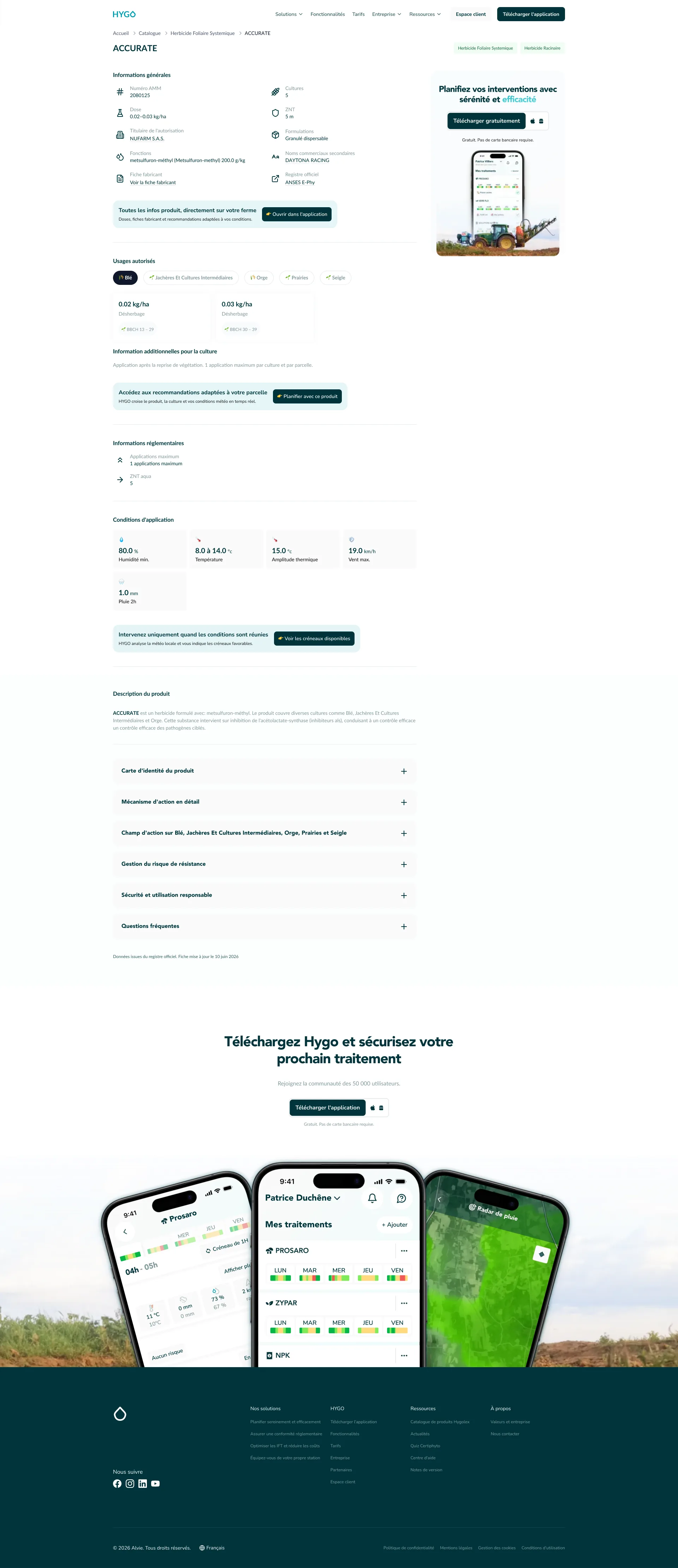The same sheet after the rebuild, at full length: the application in the right-hand column, three banners planted through the body, a conditions section where the weather panel used to be, and the reference text folded into accordions.